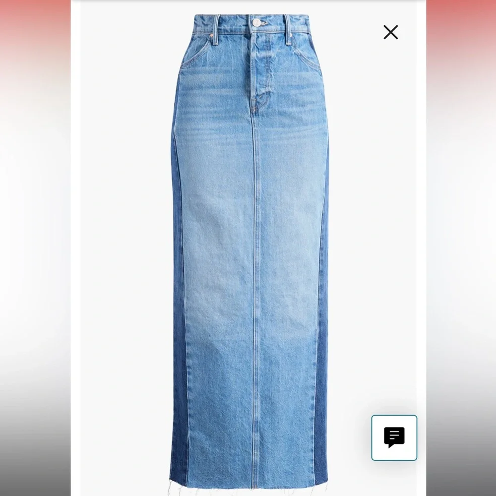 MOTHER The Flagpole Raw Hem Denim Maxi Skirt 100% Cotton - Picture 2 of 14